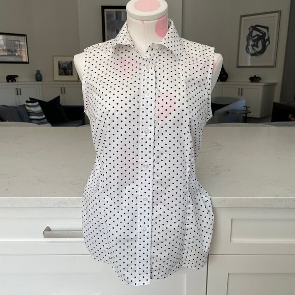 Jones New York Signature Slvless Button Down Polka Dot Print Blouse Wht Blk Sz S - Picture 1 of 10